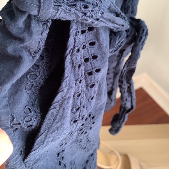 Sperry size XL navy eyelet romper with pockets and tie belt, fully lined - Picture 5 of 6